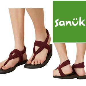 Sanuk Sandals Womens Sz 7 Yoga Sling 2 Thong  Comfort Slingback Flats ~ Burgundy